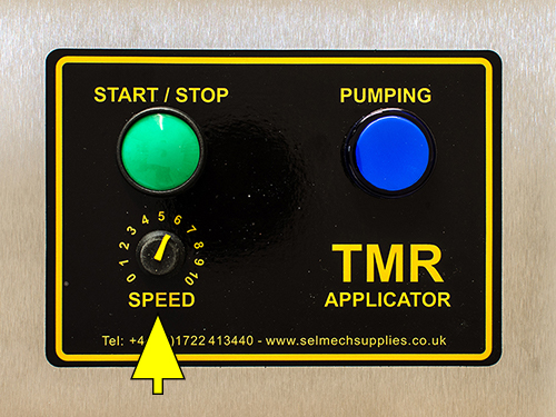 TMR applicator contol panel highlighting the speed control knob