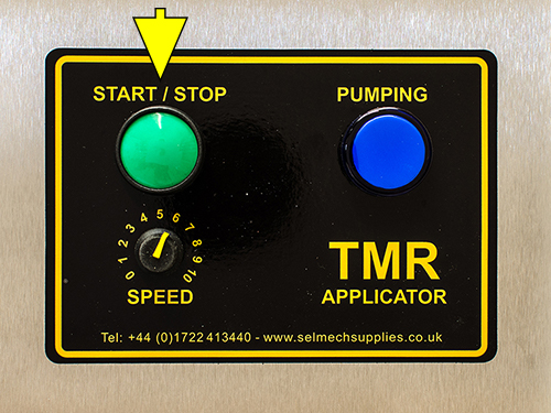 TMR applicator contol panel highlighting the start/stop button