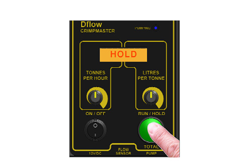 Image showing the run hold feature on a Dflow Crimpmaster