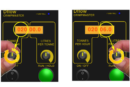Image showing the seting the rates on a Dflow Crimpmaster